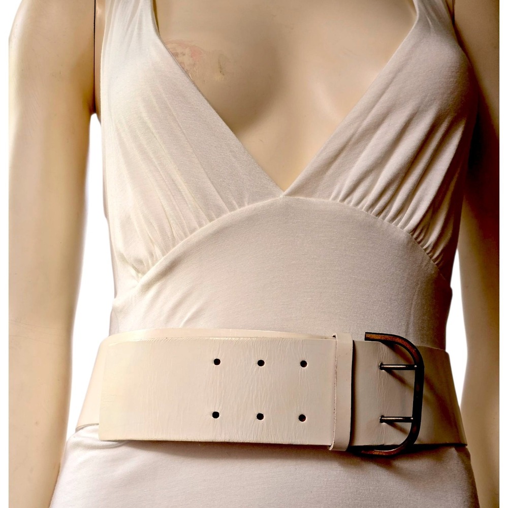 Vintage Calvin Klein Wide White Leather Belt M/L 37.5" 2.5" Width 80s 90s - Picture 2 of 16